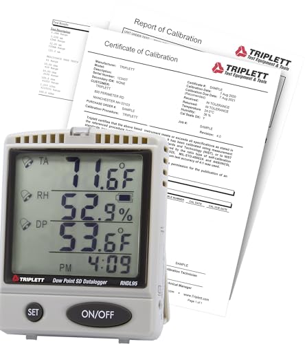 Triplett RHDL95 Temperature/Humidity/Dew Point Indoor Air Quality Monitor with SD Card Datalogger and Certificate of Traceability to NIST