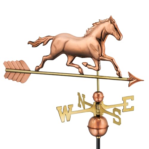 Good Directions Pure Copper Trotting Horse Weathervane, Includes Adjustable Roof Mount for Easy Installation - Hand-Polished Copper