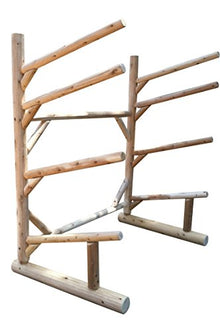 Log Kayak Rack 4-Place One-Sided Canoe Rack Unfinished