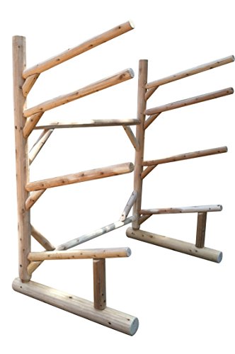 Log Kayak Rack 4-Place One-Sided Canoe Rack Surfboard Stand Natural