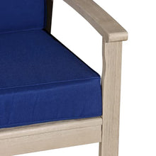 Kaimei Eucalyptus Loveseat for Patio, Deck or Backyard, Deep Seating with Cushions, Driftwood Gray Finish and Navy Cushions