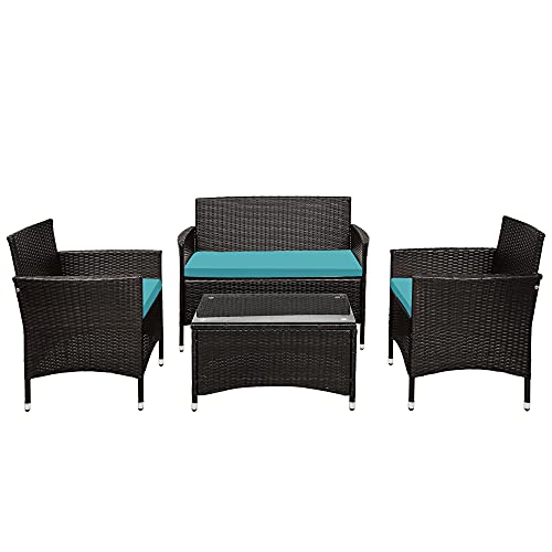 MLLXUXANCC Outdoor Furniture Set 4 Piece Rattan Sofa Seating Group with Cushions for Garden Patio Terrace 2 Colors (Color : A) (A)