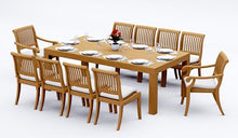 WholesaleTeak 10 Seats 11 Pcs Grade-A Teak Wood Dining Set: 86" Canberra Rectangle Table and 10 Arbor Stacking Chairs (2 Arm & 8 Armless Chairs) #11AB1902