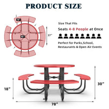 Hassyee Heavy Duty Outdoor Picnic Table and Build-in Benches Set with Mesh Design for Poolside,Garden, Patio Furniture Set with Steel Legs and Umbrella Hole for Park, Balcony (Red Round Table)