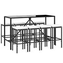 KDVXBCQJH 9 Piece Outdoor Patio Bar Set Black Poly Rattan Table Stools