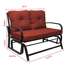 Outdoor Patio Swing Glider Bench Chair Porch for 2 Person Loveseat with Cushion Steel Frame Seating Rocking Balcony Garden Backyard Set (Rust) (HG020181-Rust)