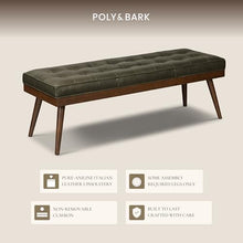 POLY & BARK 55" Tufted Leather Bed Bench for Bedroom End of Bed - Living Room Entry Way Bench - Pure Italian Leather Upholstery with a Solid Wood Frame - Ottoman Bench with Wooden Legs - Olivine Green
