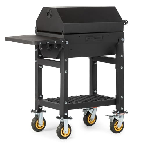 Ash & Ember 390 Sq. In Patio Cart Charcoal Grill with Cover, Side Shelf and Tool Hooks for BBQ Cooking Prep & Accessories, Mobile Heavy-Duty Park-Style Outdoor Grills & Smokers