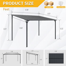 HarmoFurn Outdoor Pergola, 12x8FT, Galvanized Steel Roof with Powder-Coated Frame, Wall-Mounted Patio Shade Structure, Black