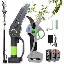 GHRERTX Pole Saw & Pruning Shears Combo Kit, 3-in-1 Cordless Pole Chainsaw with 2 Batteries,Cordless Secateurs with Extension Pole,Tree Trimmer Limb Branch Cutter Pruner,for Tree Trimming