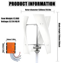 Wind Turbine Generator Kit, 10000W 12000W Portable Vertical Helix Wind Power Turbine Generator, 3 Blade Wind Generator Kit with Charge Controller for Marine RV Home Industrial Energy 10000W-48V
