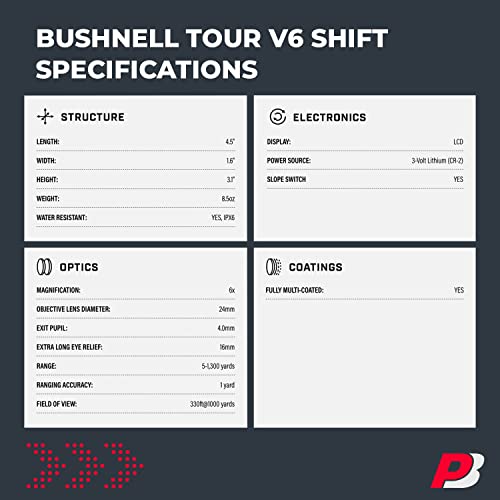 PlayBetter Bushnell Tour V6 Shift Golf Rangefinder with Slope - PinSeeker, Visual JOLT, BITE Mount - Shift (Slope)