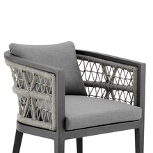 Armen Living Zella Outdoor Patio Dining Chair Set of 2 Aluminum Light Gray Rope with Earl Gray Cushions