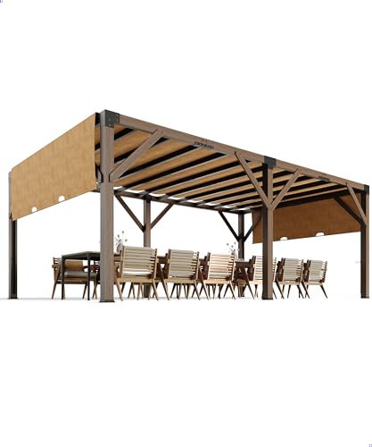 VORTEXTOVE 12x20 FT Wooden Pergola with Retractable Shade Canopy