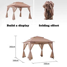 RWGOVLU Folding Backyard Gazebo,Pop Up Gazebo,Metal Patio Garden Gazebo Pergola Tent,Gazebo with Nettings and Curtains,Easy Installation (Khaki)