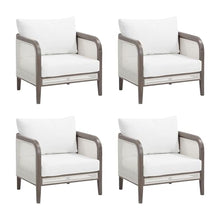 Nathan James Twila Boho Rattan Chair, Outdoor Lounge Chair, Cushioned Patio Chairs with Rattan Arms, Solid Wood Frame, Linen White Set of 4