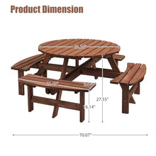 Sturdy Outdoor Picnic Table with Integrated Benches for Backyard, Patio, Garden and Camping Use – Rust-Resistant Steel Frame & Weatherproof Wood Composite Top (NEW 8-Person Wooden Round Table Brown)