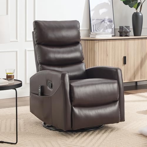 Swivel Rocker Recliner Chair 3-Stage Backrest, Massage & Heat, Faux Leather