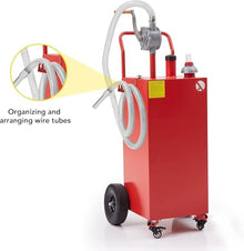 45 Gallon Gas Portable Fuel Caddy with Manual Transfer Pump, Flat-Free Wheels, Gasoline/Diesel Storage Tank and Hose for Car, Truck, Boat, ATV, Lawn Mower,Red.