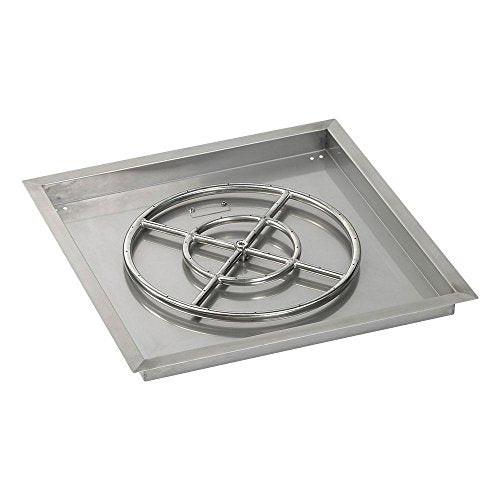 American Fireglass SS-SQPKIT-P-24 Propane 24" Square Stainless Steel Drop-in Pan with Spark Ignition Kit (18" Fire Pit Ring)