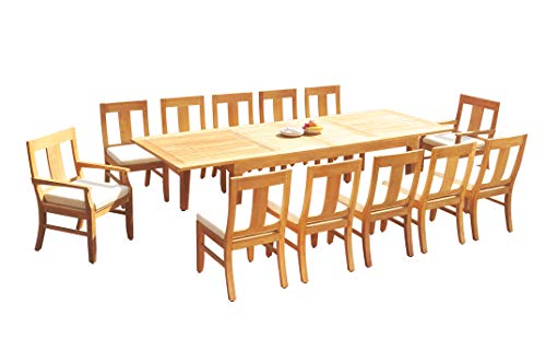 WholesaleTeak 12 Seats 13 Pcs Grade-A Teak Wood Dining Set: 122" Caranas Double Extension Rectangle Table and 12 Osborne Chairs (2 Arm & 10 Armless Chairs) #WHDSOS73