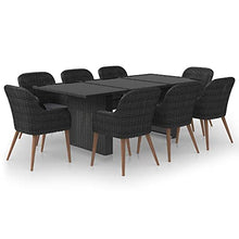 AMBERARD 9 Piece Patio Dining Set Poly Rattan Black Furniture Set