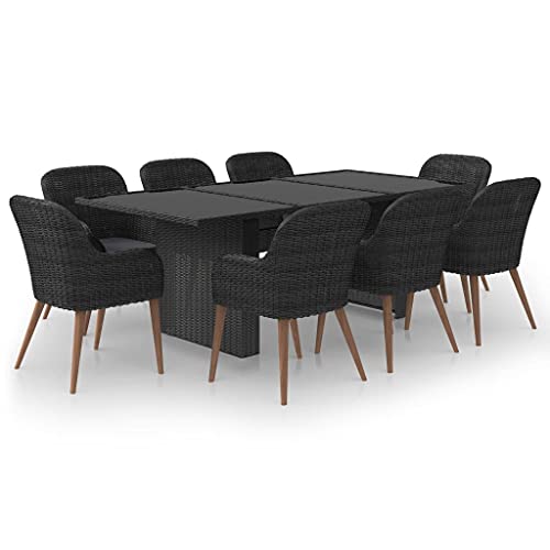 AMBERARD 9 Piece Patio Dining Set Poly Rattan Black Furniture Set