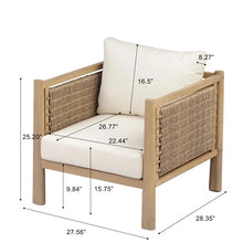 Christopher Knight Home Set of 4 Outdoor Acacia Wood Patio Chairs with PE Wicker Woven Armrests Beige Cushions Outdoor Lounge Armchair Set for Patio Deck Balcony Garden