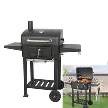 Portable Charcoal BBQ Grill, Charcoal BBQ Grill Trolley with Wheels and 2 Folding Side Table, Visual Thermometer, Adjustable Air Vent, Lifting Charcoal Basin, for Home Garden Cooking