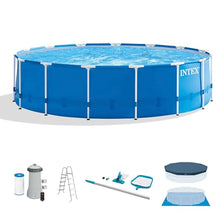INTEX Metal Frame 15ft x 48in Round Above Ground Swimming Pool Bundle