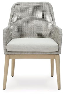 Signature Design by Ashley Seton Creek Cottage Outdoor Dining Arm Chairs with Cushion, Set of 2 Light Brown & Light Gray