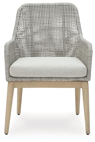 Signature Design by Ashley Seton Creek Cottage Outdoor Dining Arm Chairs with Cushion, Set of 2 Light Brown & Light Gray