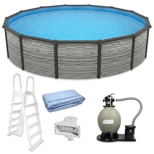 Blue Wave Montilla 21-ft Round 52-in Deep Hard Sided Steel Frame Above Ground Pool with 6-in Steel Top Seats, Dual-Speed Sand Filter System, Ladder, Skimmer & Liner – 9,900-Gallon Cap for Family Use