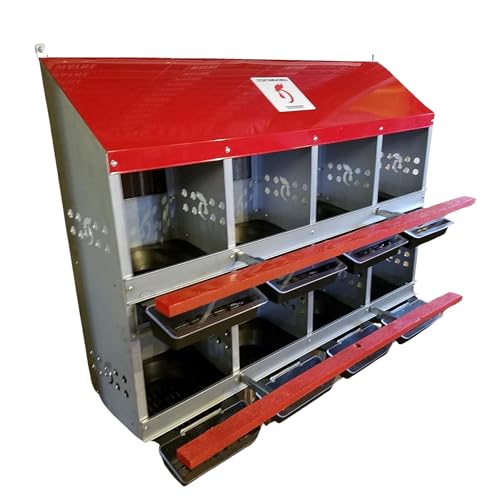 Duncan's Nesting Boxes - 8 Hole Metal Poultry Nest Box for Chickens, Hens, Ducks - Large Egg Laying Boxes - Rust Proofed Construction with Large Vented Holes and Rollout Egg Collection