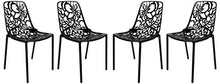 LeisureMod Devon Patio Dining Chair, Aluminum Stackable Design Side Chair, Weather Resistant Metal Chair for Indoor Outdoor Use, No Assembly, UV Protected with Floor Protectors, (Black, Set of 4)
