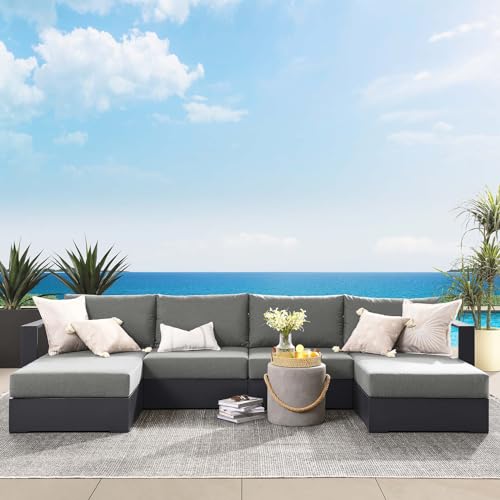Modway Tahoe Aluminum 4-Piece Outdoor Patio Furniture Gray Charcoal, Modular Sectional Sofa Set with Chaise Lounges, Weather-Resistant Cushion, Ideal for Deck, Backyard, Poolside