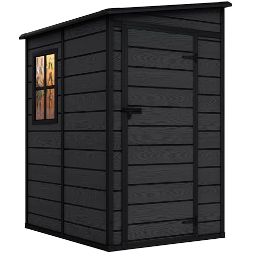 DWVO 5x4 FT Resin Outdoor Storage Shed with Floor, Large Waterproof Lockable Storage Shed with Window, Plastic Tool Shed for Garden, Backyard, Patio, Lawn