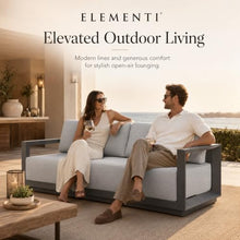 Outdoor Couch Elementi Newport Patio Sofa, 3 Seat Aluminum Outdoor Furniture Sofa with Sunbrella Canvas Granite 5402 and Cast Slate 40434 Cushions, Urbane Bronze, 82.3 x 30.3 x 24 in