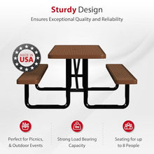Leisure Craft 8' Rectangle Metal Picnic Table with Bench for 8, Made in USA