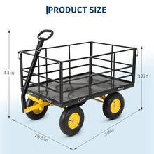 Amenitlif 1500 LBS Steel Garden Cart, Heavy Duty Pullable Garden Wagon with 13" Flat-Free Tires & Adjustable Handle, Outdoor Utility Yard Wagon with Detachable Side Panels, Black
