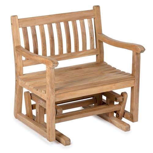 Ash & Ember Cascade Grade A Teak Glider Rocking Chair, Weather Resistant Outdoor Patio Furniture for Patio, Porch, Deck and Backyard, Ergonomic Contoured Seat & Back