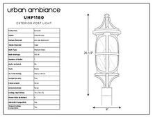 Urban Ambiance Luxury Rustic Outdoor Post/Pier Light, Large Size: 26-1/2" x 9", with Old World Style Elements, Olde Bronze Finish, UHP1180 from the Brussels Collection