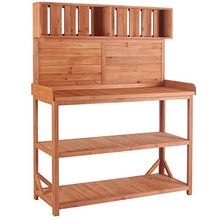 Roomfitters 65" Farmhouse Outdoor Potting Bench Table with 4 Storage Shelves and Side Hook, Natural
