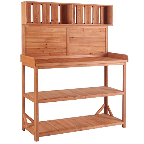 Garden Potting Table, Wooden Patio Workstation with Shelves 65 Inch Side Table Garden Potting Table for Outdoor, Patio, Balcony Home Outdoor Decoration