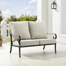 Oakland Living Black Aluminum Patio Deep Seating Outdoor Two Seater Loveseat with Light Grey Cushions