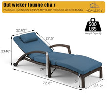 HOMREST Chaise Lounge Chairs Set of 6, PE Rattan Wicker Patio Lounge Chair with Adjustable 5 Position, Arm and Wheels for Poolside Backyard Deck Porch, Dark Blue