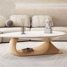 DINBOZ26X Living Room Table Modern Minimalist Round Coffee Table Set Solid Wood and Stone Top, Space-Saving Design for Small Living Rooms Outdoor Side Table