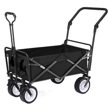 CWENZXDIA Garden Wagon Folding Garden Trolley Cart with 4 Wheels Heavy Duty Wagon Shopping for Outdoor Camping Pull Truck Utility Cart(Black)