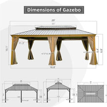 12' X 20' Hardtop Gazebo, Outdoor Pergola with Galvanized Steel Double Roof and Drainage System, All-Weather BBQ Canopy with Curtains and Netting, Suitable for Patio, Deck, Garden (12'X20' (Wood))