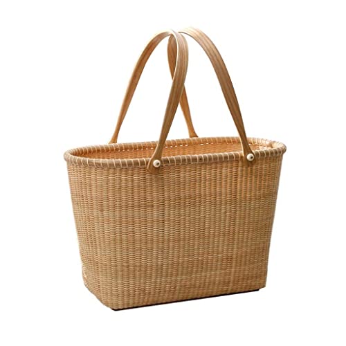 ZYBB Picnic Baskets Rattan Handle Basket Double Handle Fruit Basket Kitchen Vegetables Eggs Woven Storage Basket 38X23x27.5cm